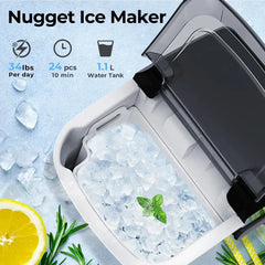 Nugget Ice Maker Countertop,34lbs/Day, Pellet ice Maker, a Basket in 1.5 Hour, Self-Cleaning, One-Click Design, Compact Crushed Ice Maker with Chewy Ice for Home Bar Party