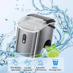 Nugget Ice Maker Countertop,34lbs/Day, Pellet ice Maker, a Basket in 1.5 Hour, Self-Cleaning, One-Click Design, Compact Crushed Ice Maker with Chewy Ice for Home Bar Party