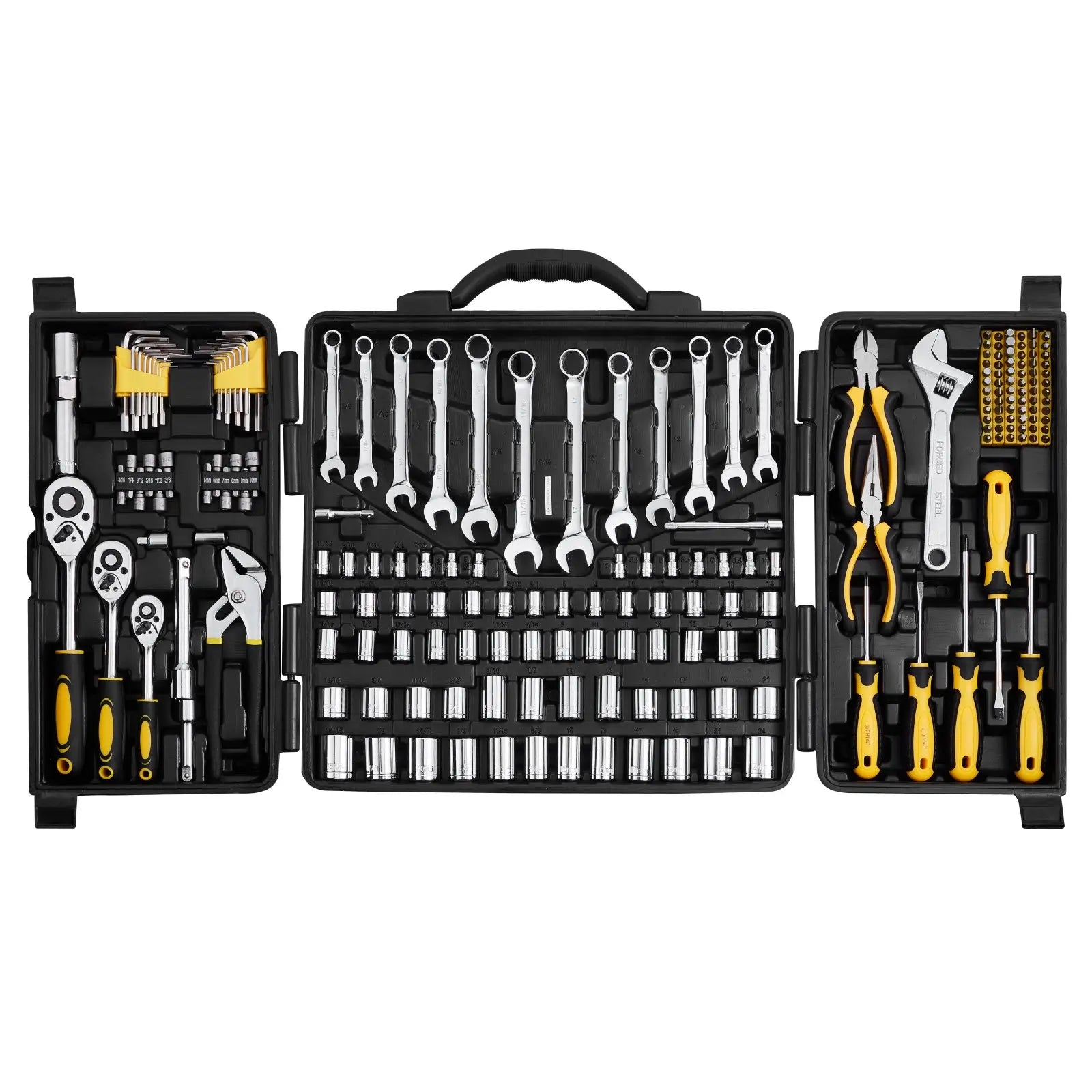 VEVOR Mechanics Tool Kit – 450 PCS, 1/4" 3/8" 1/2" Drive, SAE & Metric Sockets, Portable Hardware Set
