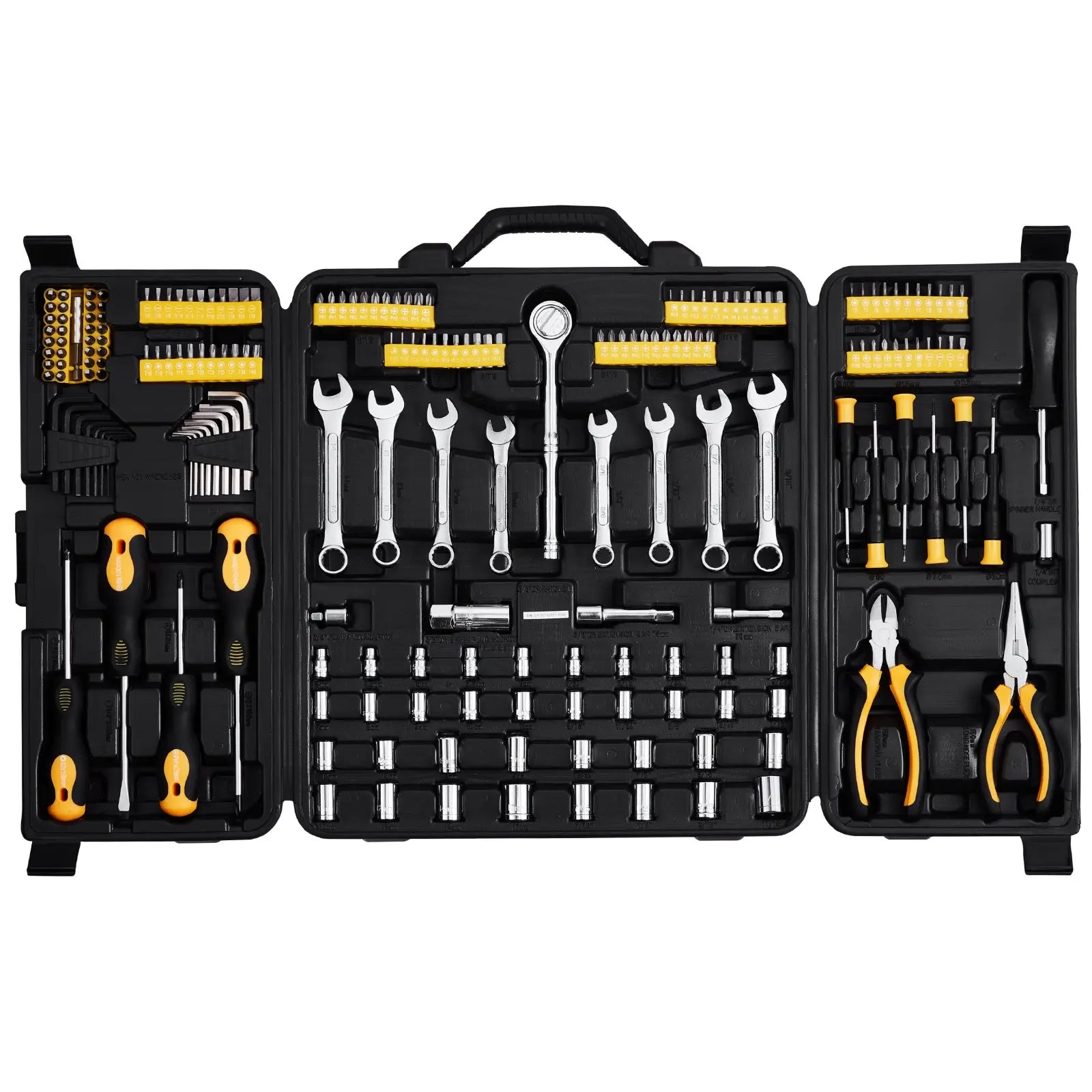 VEVOR Mechanics Tool Kit – 450 PCS, 1/4" 3/8" 1/2" Drive, SAE & Metric Sockets, Portable Hardware Set