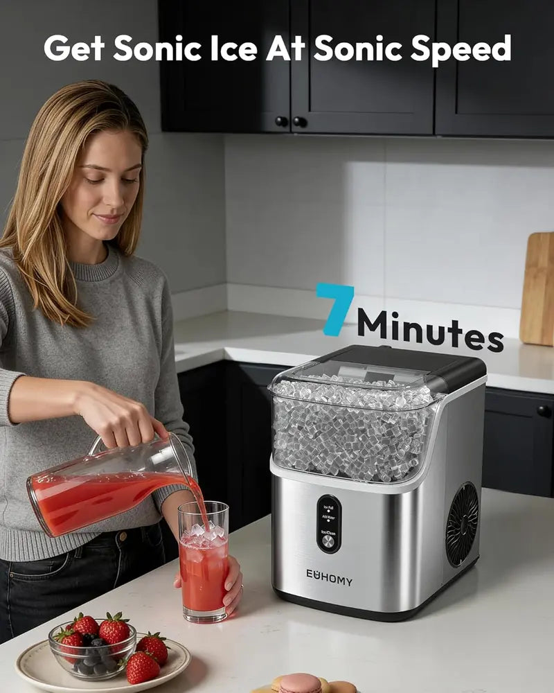 Countertop Pebble Ice Maker | 33–35 lbs/Day Soft Nugget Ice with Self-Cleaning