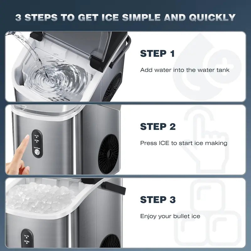 Nugget Ice Maker Countertop,34lbs/Day, Pellet ice Maker, a Basket in 1.5 Hour, Self-Cleaning, One-Click Design, Compact Crushed Ice Maker with Chewy Ice for Home Bar Party