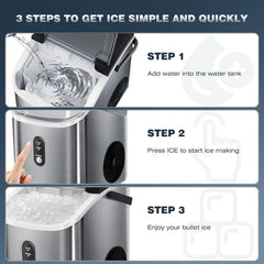 Nugget Ice Maker Countertop,34lbs/Day, Pellet ice Maker, a Basket in 1.5 Hour, Self-Cleaning, One-Click Design, Compact Crushed Ice Maker with Chewy Ice for Home Bar Party