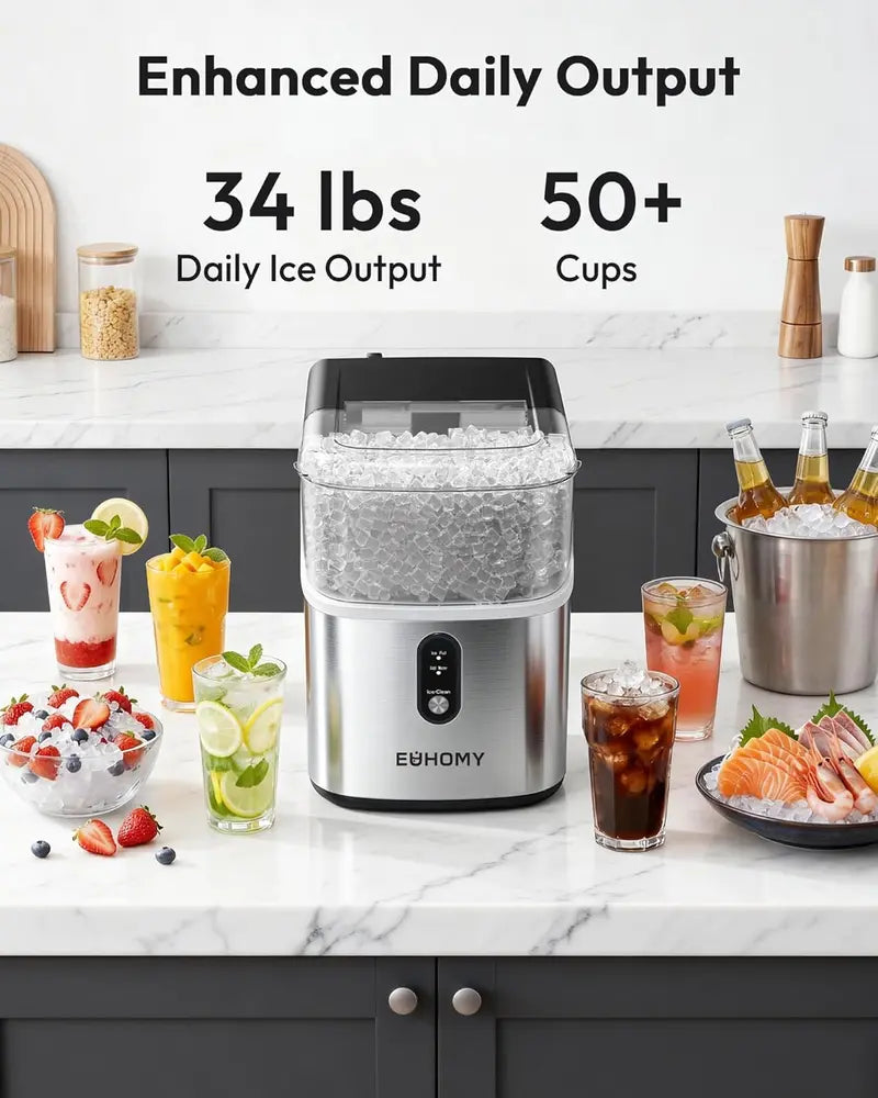 Countertop Pebble Ice Maker | 33–35 lbs/Day Soft Nugget Ice with Self-Cleaning