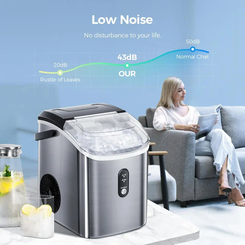 Nugget Ice Maker Countertop,34lbs/Day, Pellet ice Maker, a Basket in 1.5 Hour, Self-Cleaning, One-Click Design, Compact Crushed Ice Maker with Chewy Ice for Home Bar Party