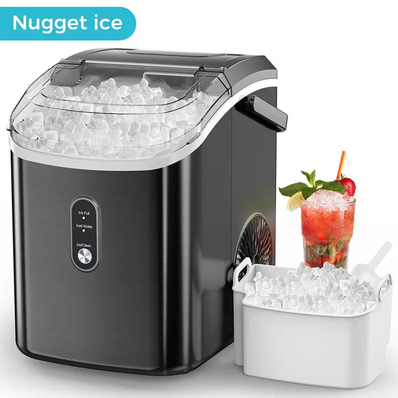 Nugget Ice Maker Countertop,34lbs/Day, Pellet ice Maker, a Basket in 1.5 Hour, Self-Cleaning, One-Click Design, Compact Crushed Ice Maker with Chewy Ice for Home Bar Party
