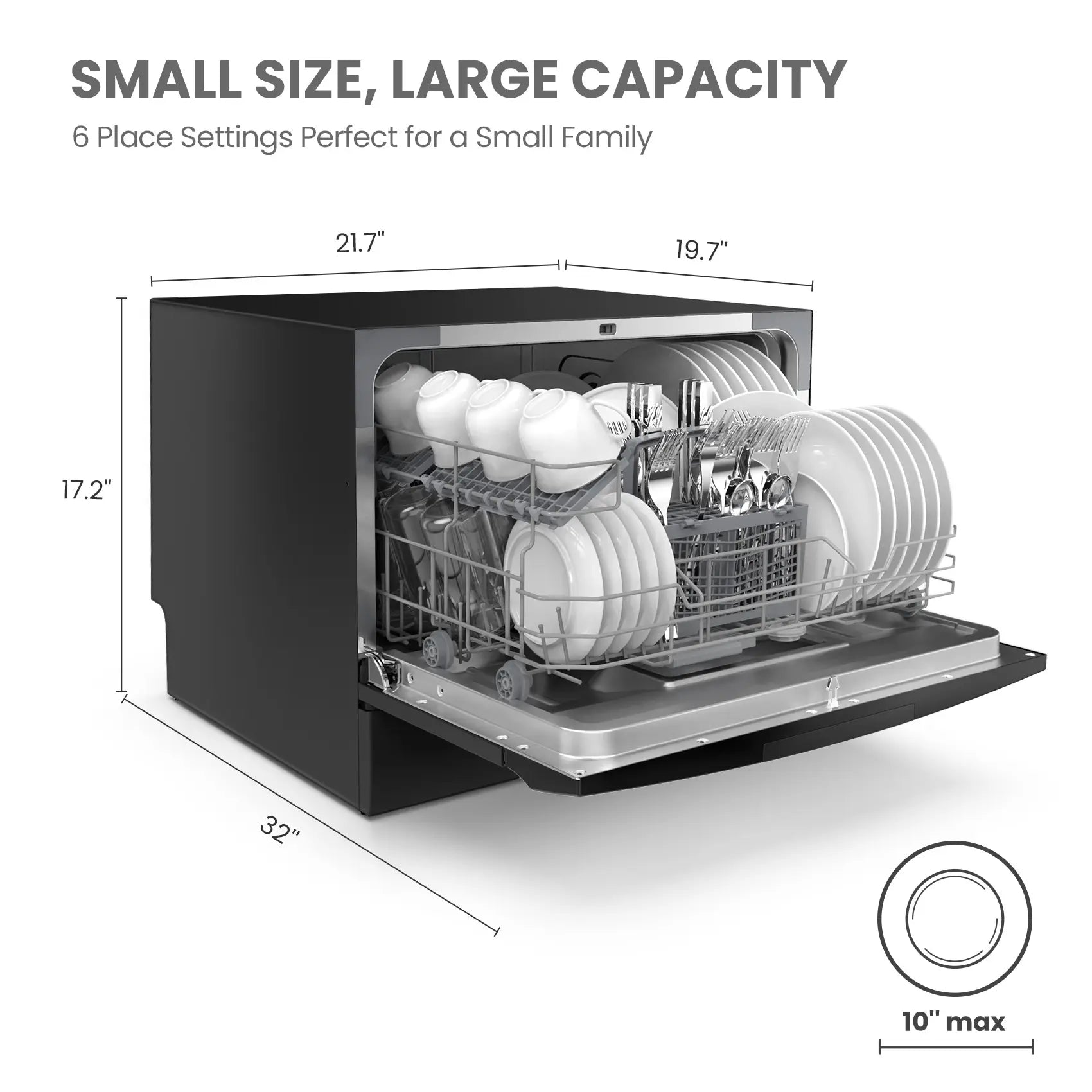 Compact Countertop Dishwasher – 6 Place Capacity | 8 Smart Wash Modes (ECO, Glass, Baby Care) | Energy Efficient & Space-Saving