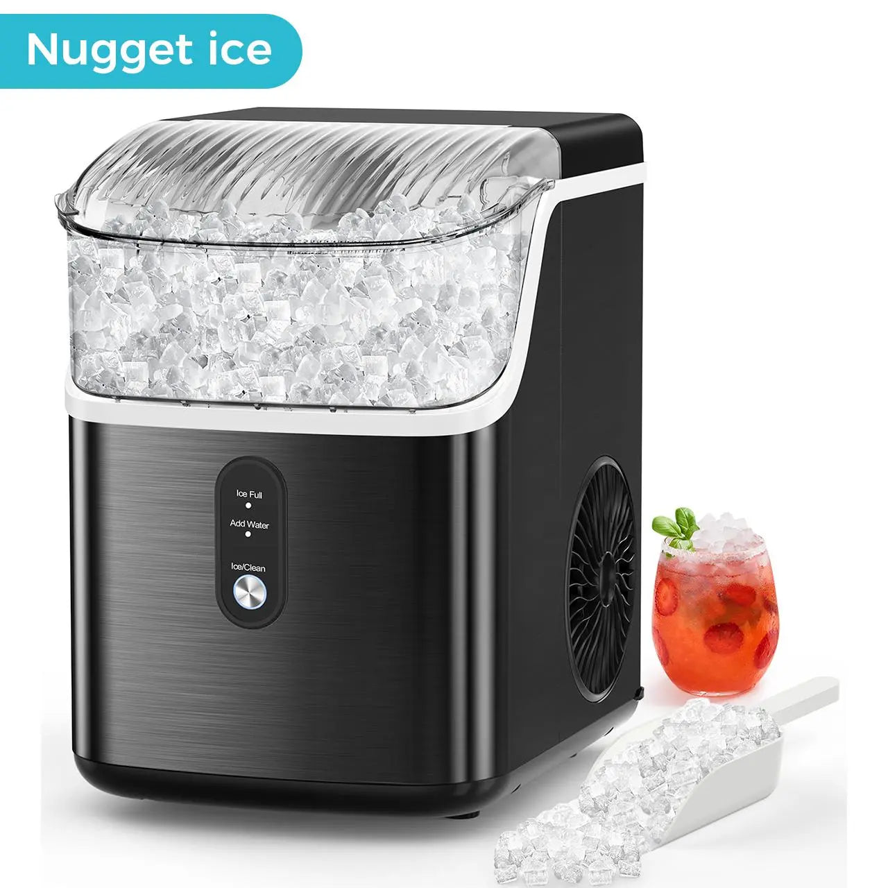 Nugget Ice Maker Countertop,34lbs/Day, Pellet ice Maker, a Basket in 1.5 Hour, Self-Cleaning, One-Click Design, Compact Crushed Ice Maker with Chewy Ice for Home Bar Party