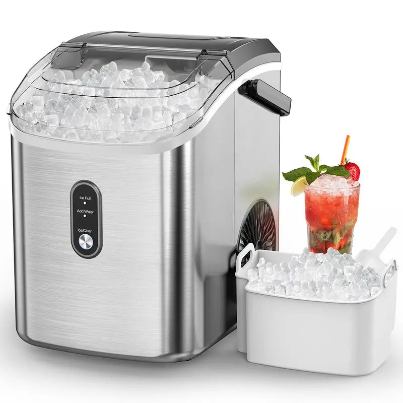 Nugget Ice Maker Countertop,34lbs/Day, Pellet ice Maker, a Basket in 1.5 Hour, Self-Cleaning, One-Click Design, Compact Crushed Ice Maker with Chewy Ice for Home Bar Party