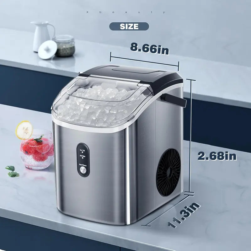 Nugget Ice Maker Countertop,34lbs/Day, Pellet ice Maker, a Basket in 1.5 Hour, Self-Cleaning, One-Click Design, Compact Crushed Ice Maker with Chewy Ice for Home Bar Party