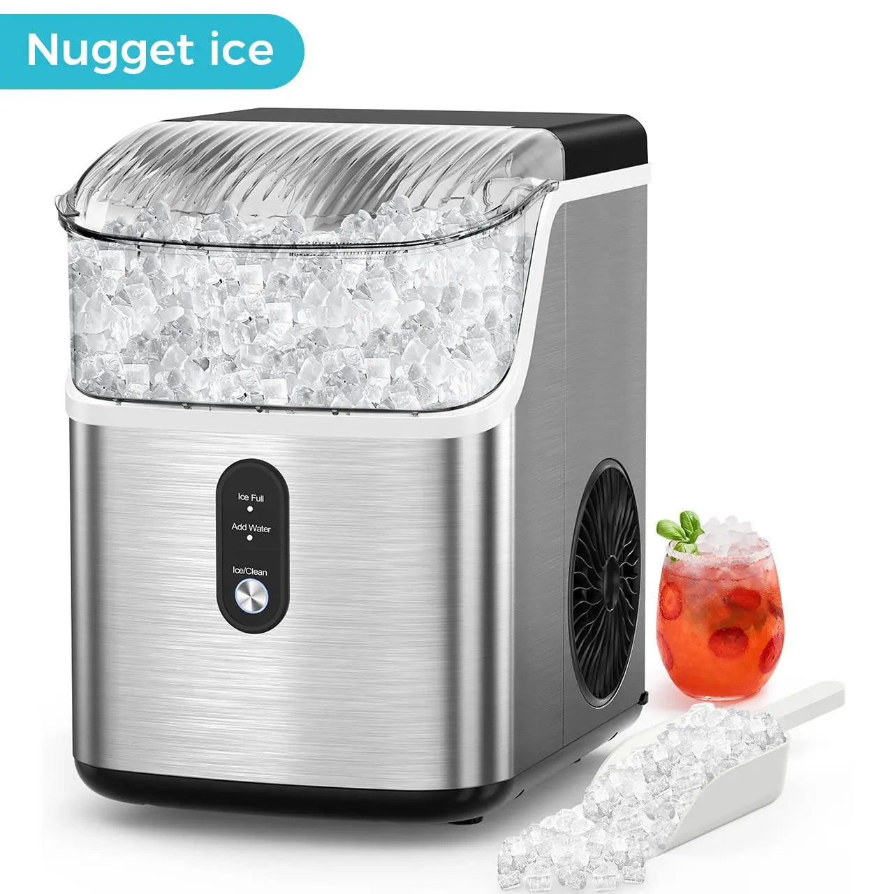Nugget Ice Maker Countertop,34lbs/Day, Pellet ice Maker, a Basket in 1.5 Hour, Self-Cleaning, One-Click Design, Compact Crushed Ice Maker with Chewy Ice for Home Bar Party