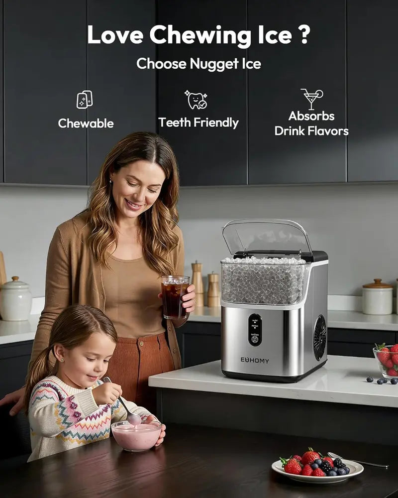 Countertop Pebble Ice Maker | 33–35 lbs/Day Soft Nugget Ice with Self-Cleaning